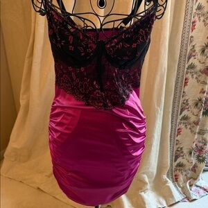 Dress Barn Fuchsia Slip Dress with Black Lace Bodice
